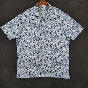 Tailor Byrd Golf Polo Shirt Mens XL Blue White Paisley Golf Ball Flamingo Print‎